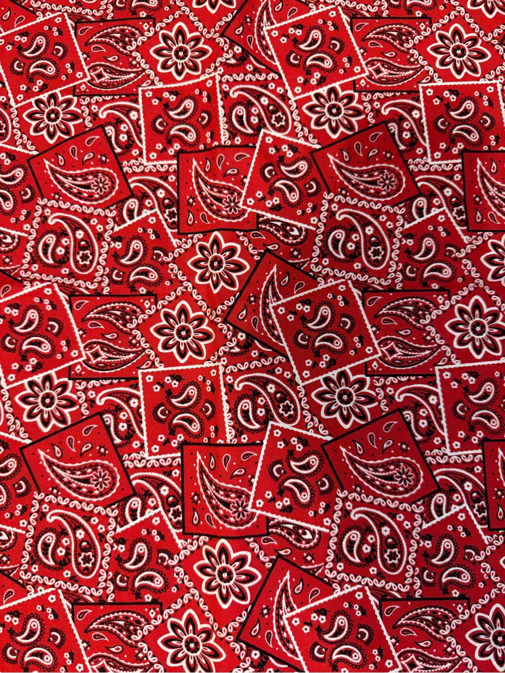 Red Paisley Bandana Print Cotton Fabric Remnant 43” x 42” – Western Quilt Craft - Picture 4 of 6